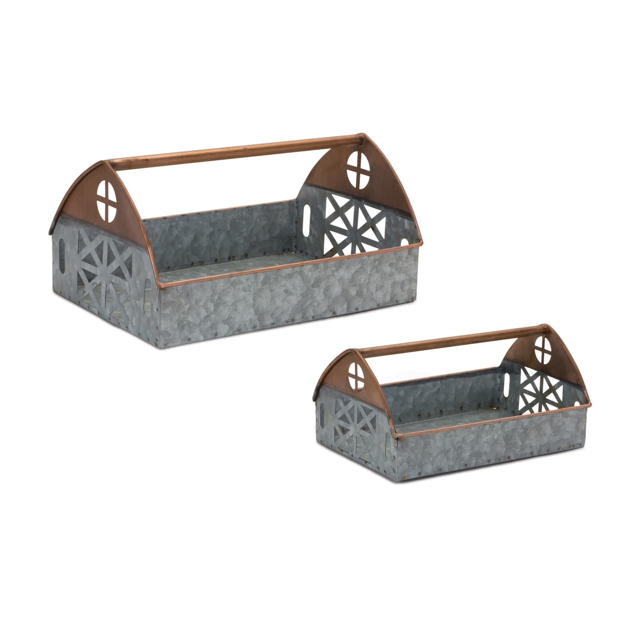 Galvanized Metal Barn Caddy Tray Set